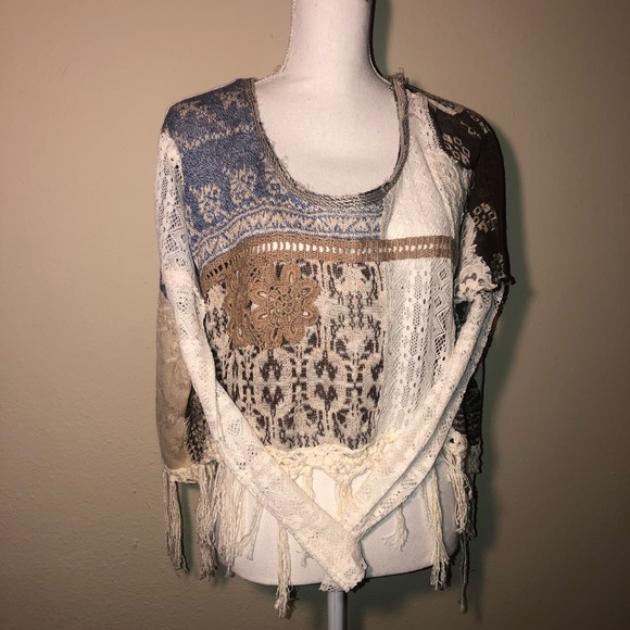 Free people long sleeve fringe style top - Picture 2 of 4